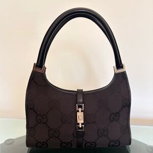 Vintage Gucci Jackie 1961 Monogram GG Black Handbag